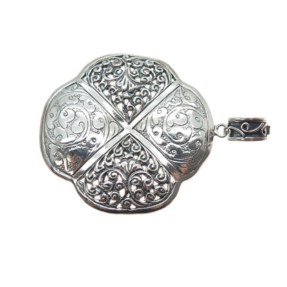 925 Sterling Silver Vintage Engraved Flower Ornate Oxidized Large Pendant