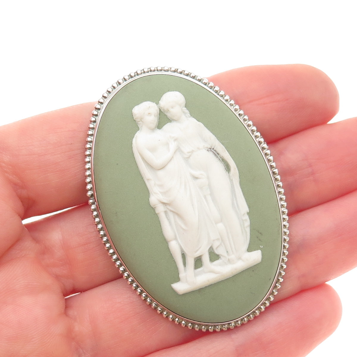 WEDGWOOD 925 Sterling Silver Vintage England Jasperware Muses Pin Brooch B60