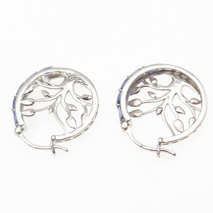 Chuck Clemency 925 Sterling Silver Real Oval-Cut Tanzanite Tree of Life Earrings