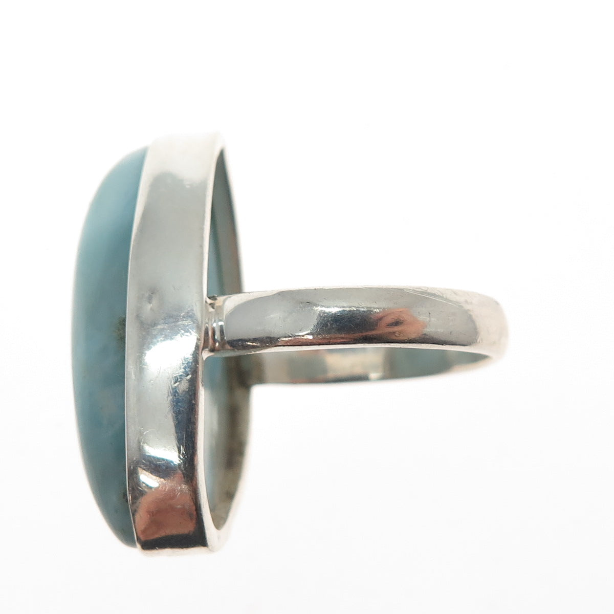 925 Sterling Silver Vintage Real Cabochon Larimar Modernist Ring Size 5