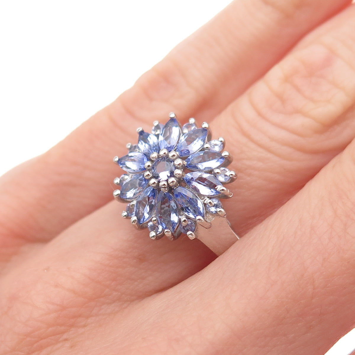 Chuck Clemency 925 Sterling Silver Real Tanzanite Floral Ring Size 6