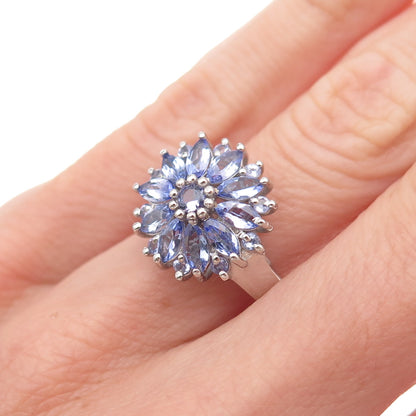Chuck Clemency 925 Sterling Silver Real Tanzanite Floral Ring Size 6