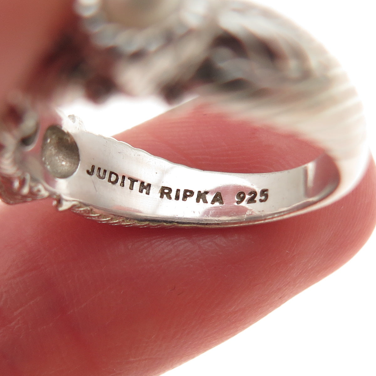 Judith Ripka 925 Sterling Silver Vintage Real Pearl Station Ring Size 6