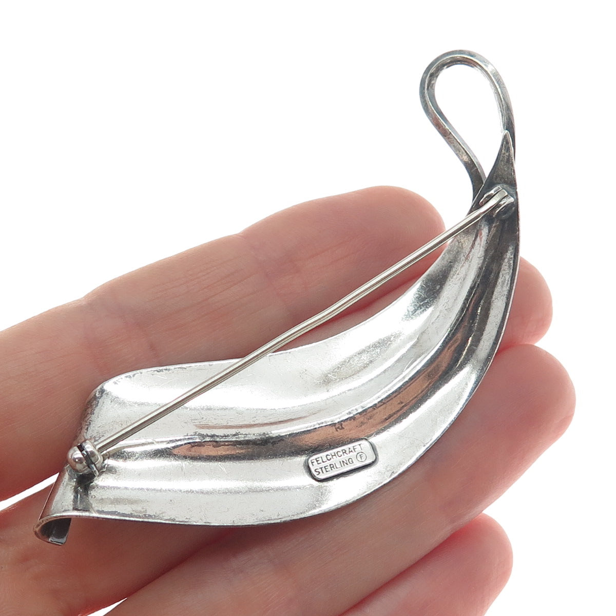 FELCHCRAFT 925 Sterling Silver Vintage Floral Leaf Oxidized Pin Brooch
