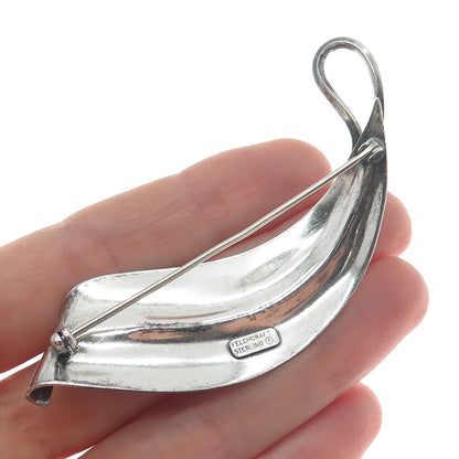 FELCHCRAFT 925 Sterling Silver Vintage Floral Leaf Oxidized Pin Brooch