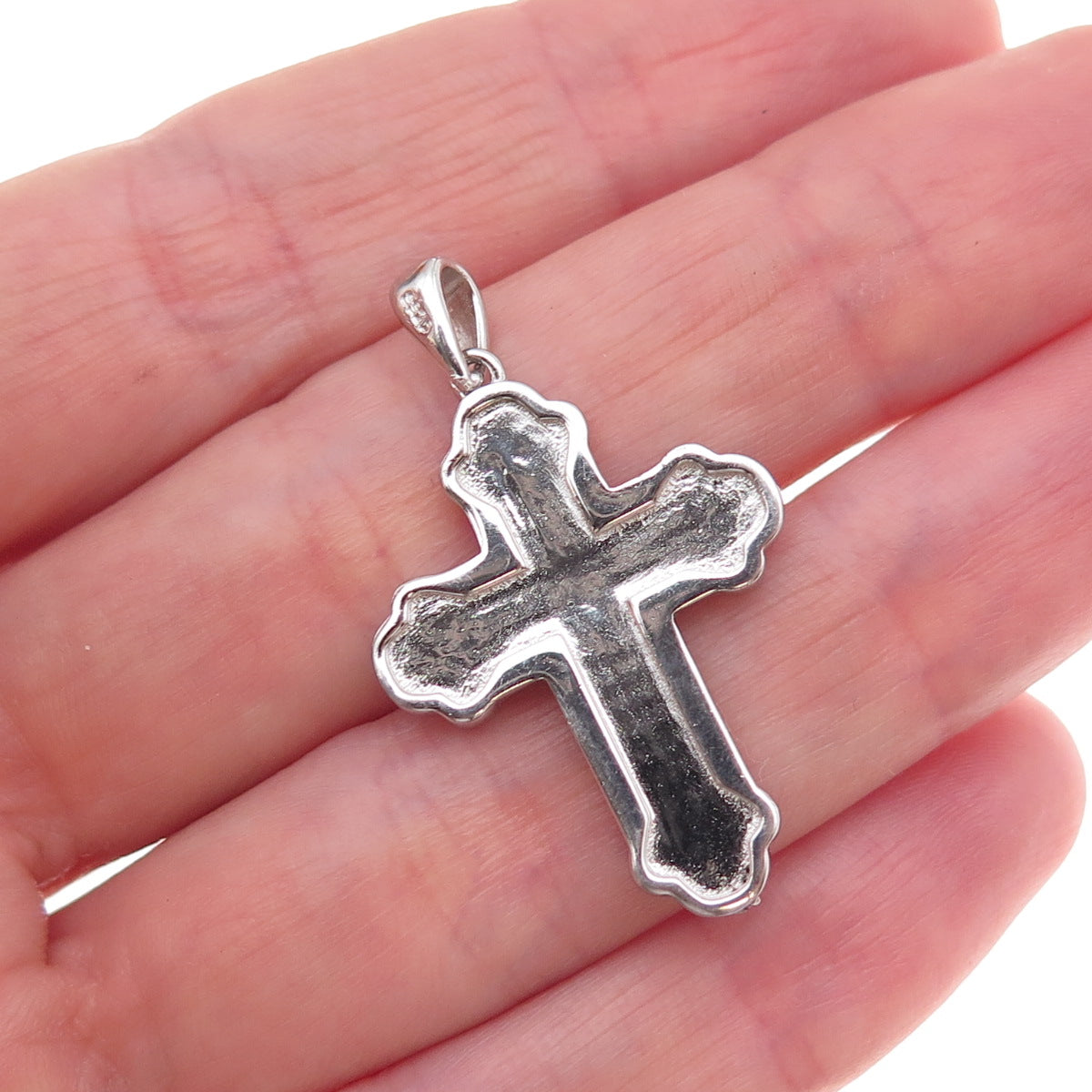 925 Sterling Silver Round-Cut C Z Cross Charm Pendant