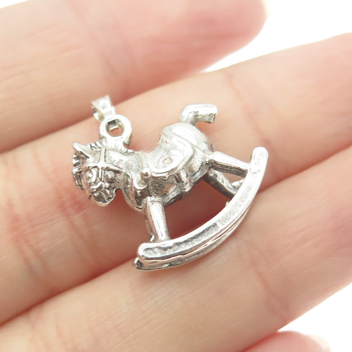 925 Sterling Silver Vintage Rocking Horse 3D Pendant