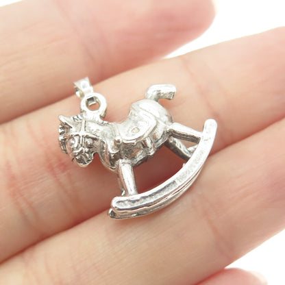 925 Sterling Silver Vintage Rocking Horse 3D Pendant
