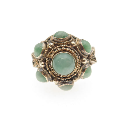 925 Sterling Gold Plated Antique China Real Jade Adjustable Ring Size 6.75