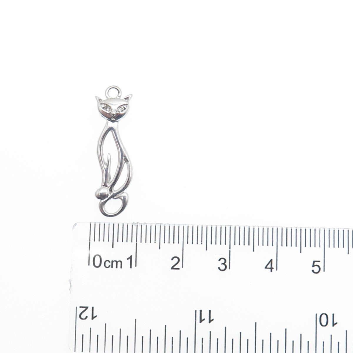 925 Sterling Silver Real Round-Cut Diamond Cat Charm Pendant