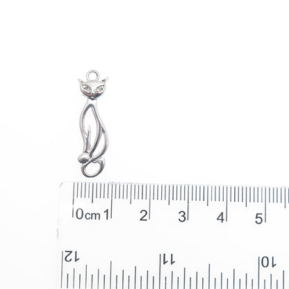 925 Sterling Silver Real Round-Cut Diamond Cat Charm Pendant