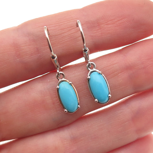 D'Joy 925 Sterling Silver Real Sleeping Beauty Turquoise Dangle Earrings