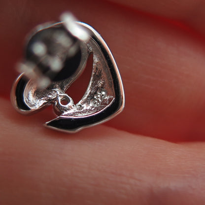 925 Sterling Silver Round-Cut C Z Modernist Heart Stud Earrings