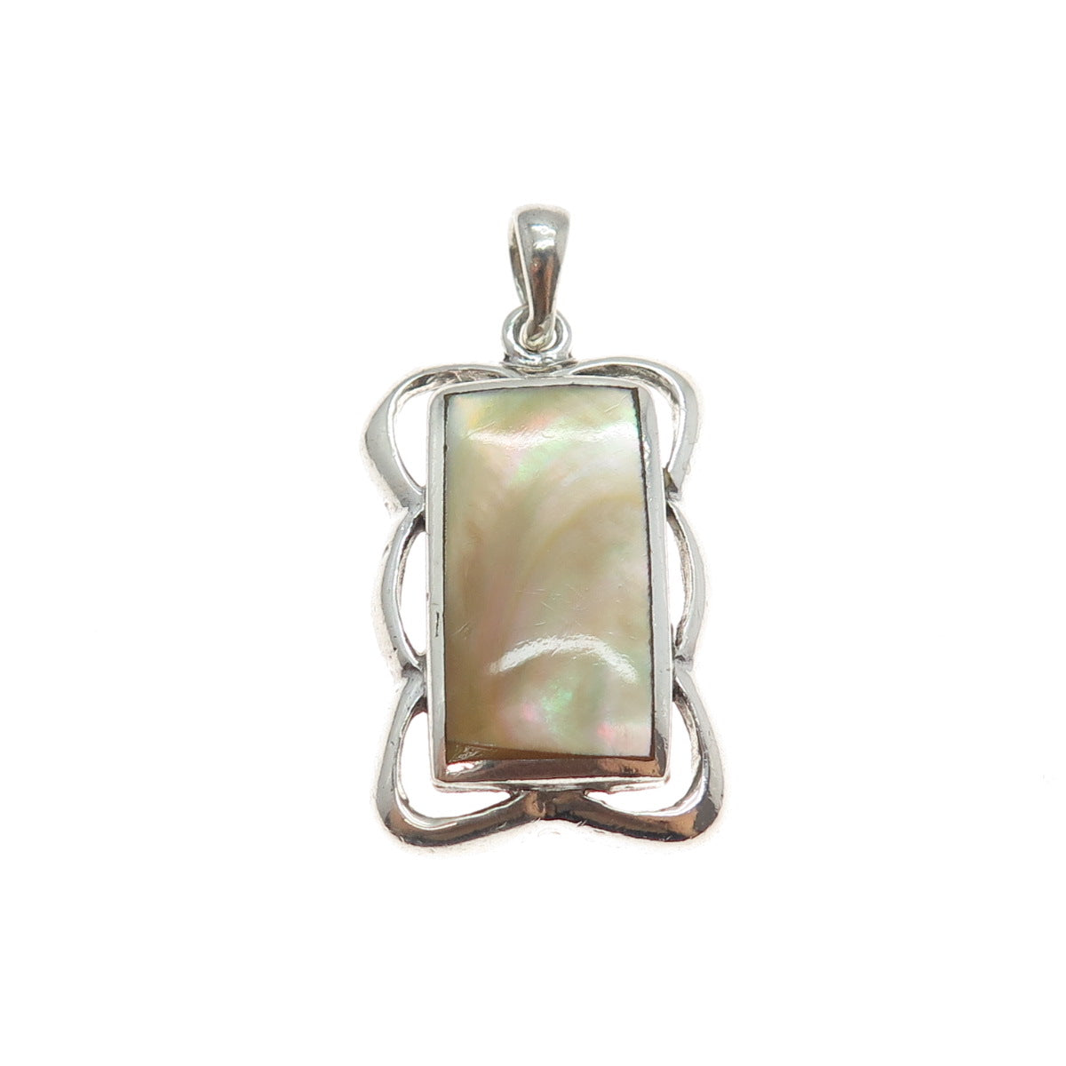 925 Sterling Silver Vintage Real Mother-of-Pearl Charm Pendant