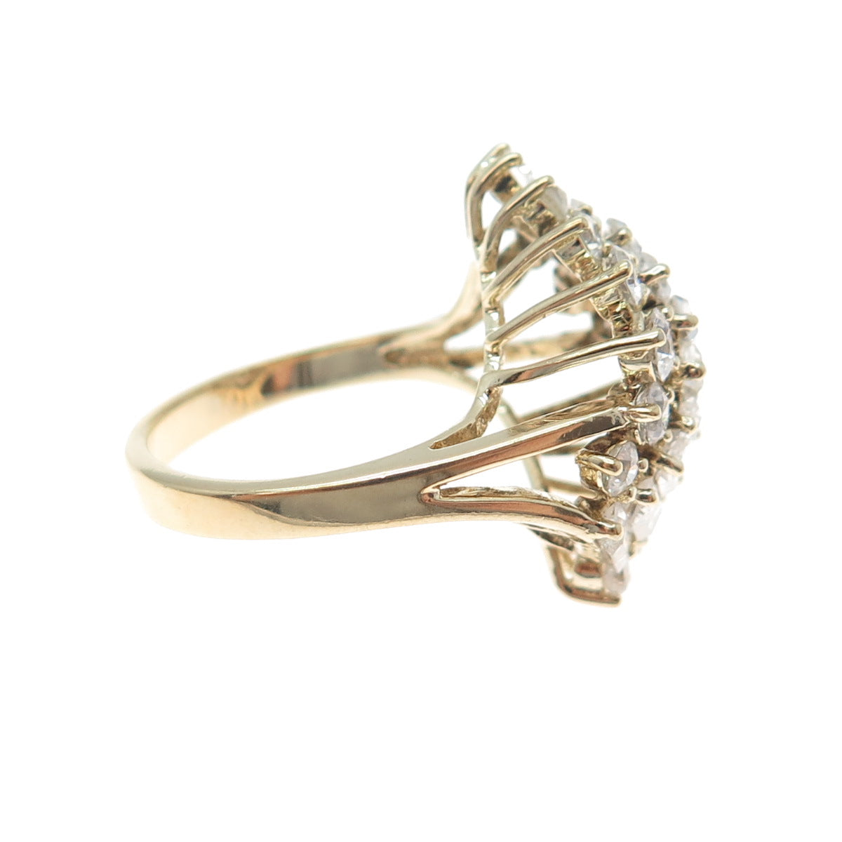 925 Sterling Silver Gold Plated Vintage Round & Baguette-Cut C Z Ring Size 8