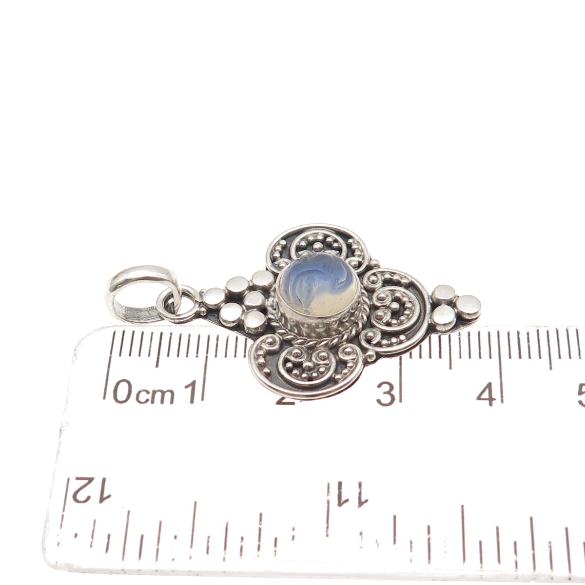 925 Sterling Silver Vintage Real Moonstone Moon Goddess Granulated Charm Pendant