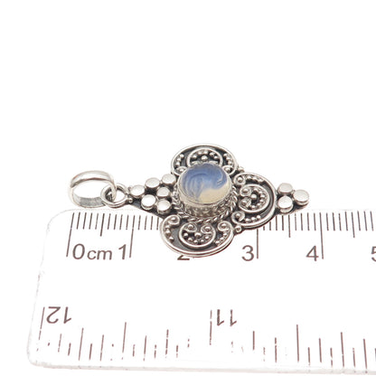 925 Sterling Silver Vintage Real Moonstone Moon Goddess Granulated Charm Pendant