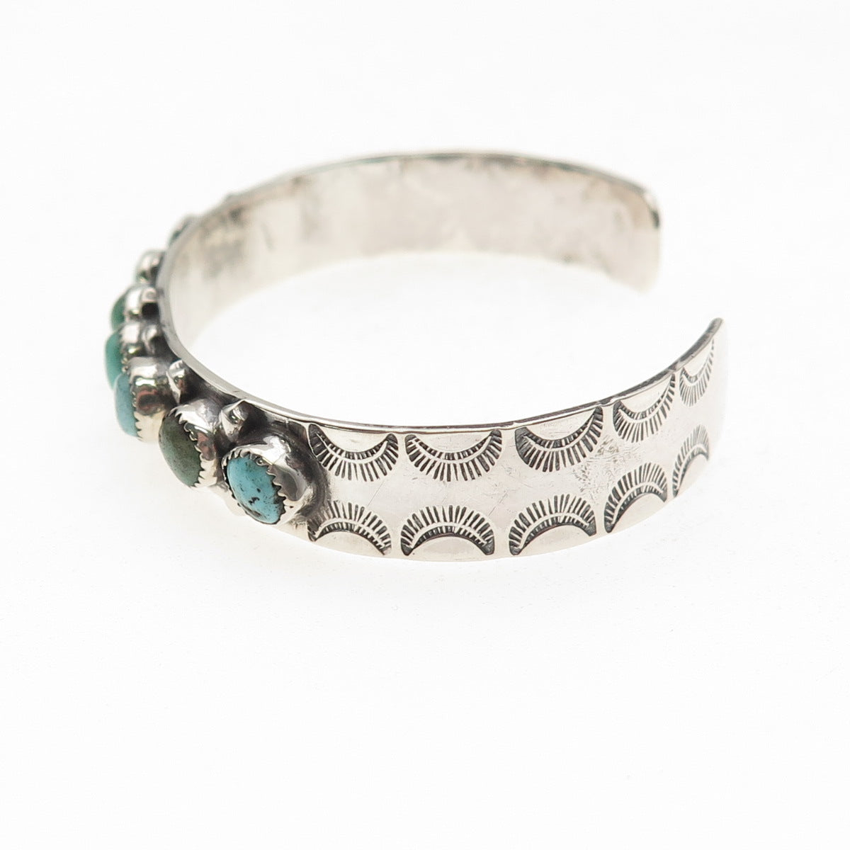 Old Pawn Sterling Silver Vintage Turquoise Snake Eye Adjustable Bracelet 5.75"