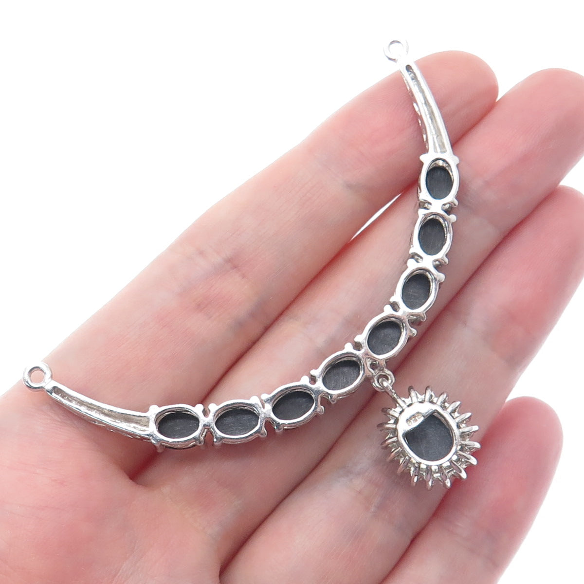 925 Sterling Silver Vintage Real Black Tiger Eye White Topaz Centerpiece Pendant