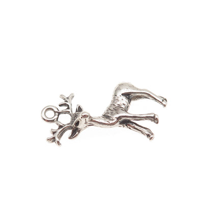 925 Sterling Silver Vintage Deer Oxidized Mini Charm Pendant