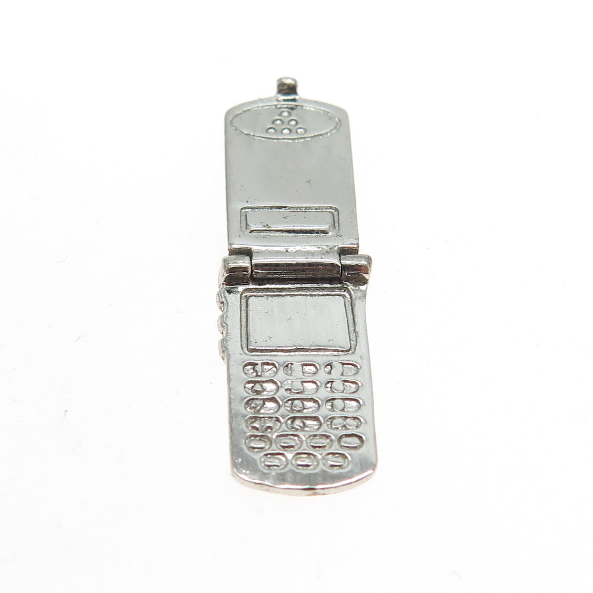 925 Sterling Silver Vintage Clamshell Phone Movable Pendant