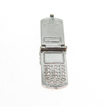 925 Sterling Silver Vintage Clamshell Phone Movable Pendant