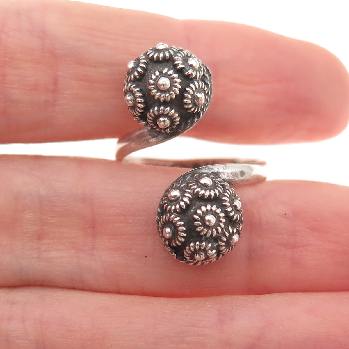 925 Sterling Silver Vintage Mexico Cannetille Adjustable Ring Size 8.25