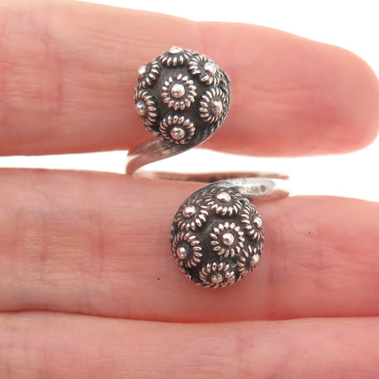 925 Sterling Silver Vintage Mexico Cannetille Adjustable Ring Size 8.25