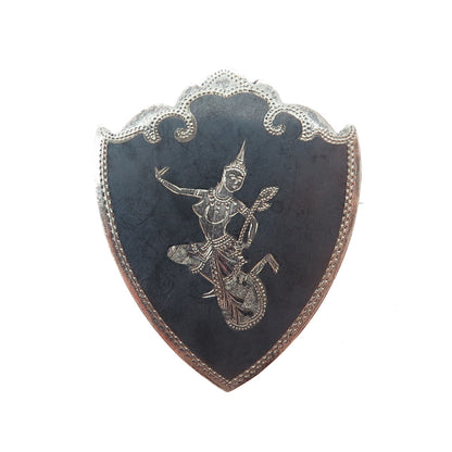 925 Sterling Silver Antique Siam Niello Hindu Goddess Pin Brooch