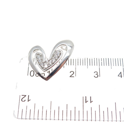 925 Sterling Silver Round-Cut C Z Heart Minimalist Slide Pendant