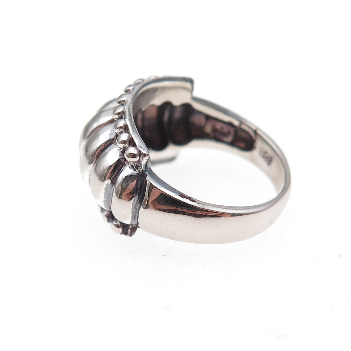 925 Sterling Silver Vintage Modernist Ribbed Oxidized Ring Size 7
