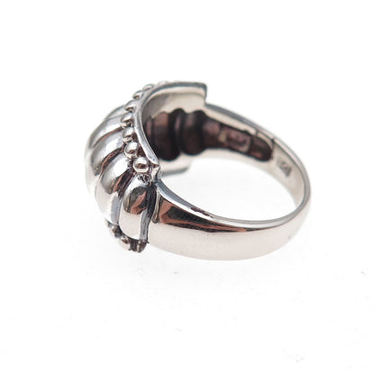 925 Sterling Silver Vintage Modernist Ribbed Oxidized Ring Size 7
