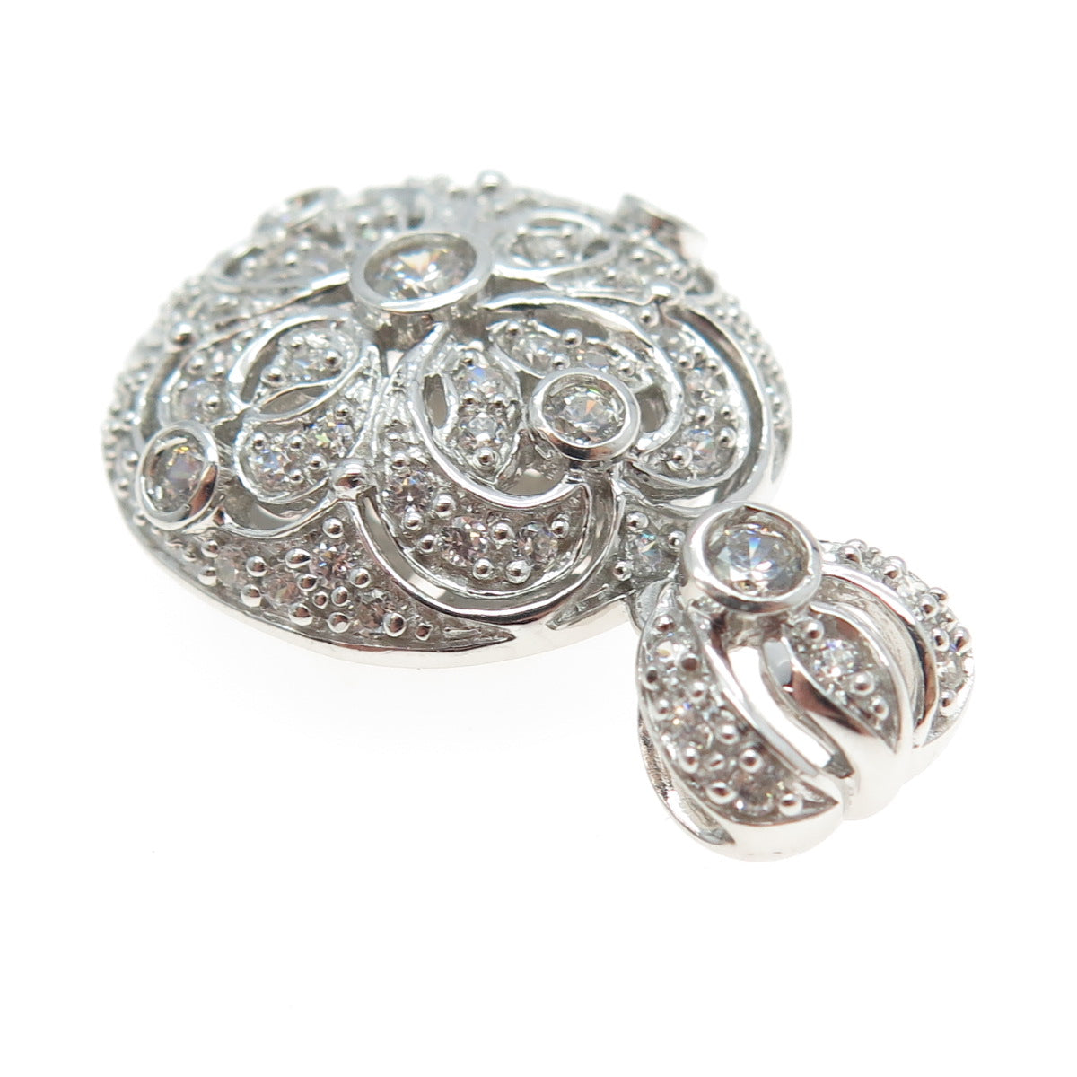 MEDA 925 Sterling Silver Round-Cut C Z Floral Pendant