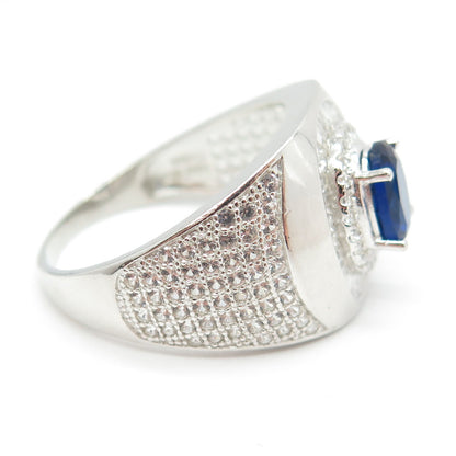 HAN 925 Sterling Silver Lab-Created Sapphire & White Topaz Ring Size 11