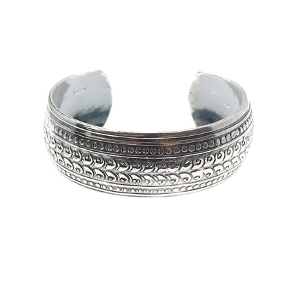 800 Silver Vintage Egypt Floral Oxidized Adjustable Cuff Bracelet 7.25"