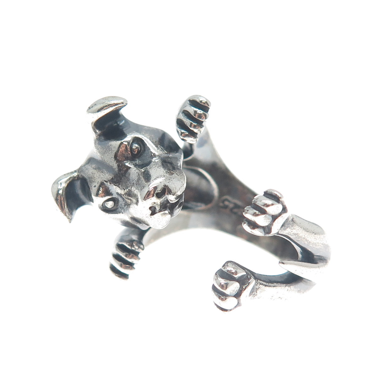 NOVE25 Sterling Silver Vintage Jack Russell Terrier Adjustable Hug Ring Size 6