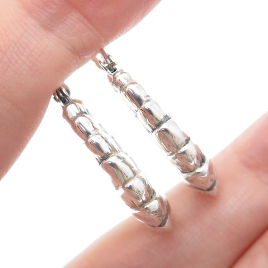 925 Sterling Silver Ribbed Puffy Hoop Earrings