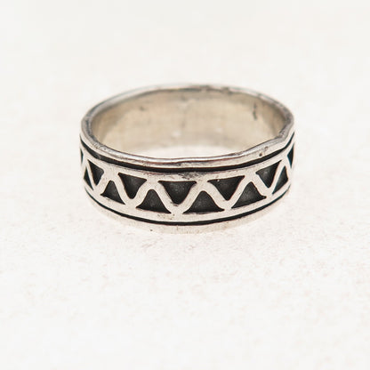 925 Sterling Silver Vintage Zig Zag Oxidized Rotating Band Ring Size 6