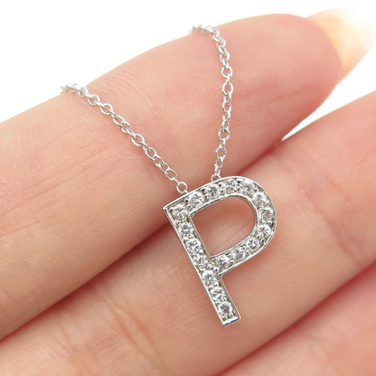 925 Sterling Silver Round-Cut C Z Letter "P" Initial Cable Chain Necklace 18-20"