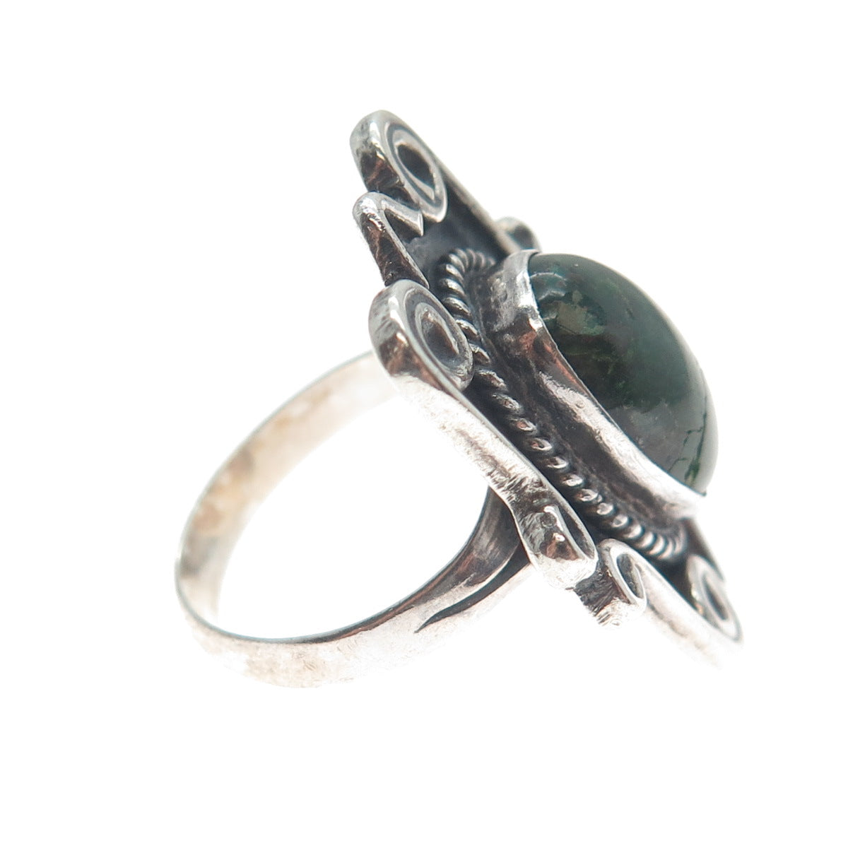 Old Pawn Sterling Silver Vintage Royston Turquoise Oxidized Tribal Ring Size 7
