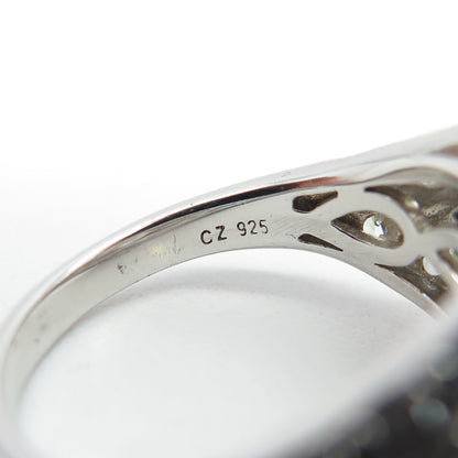 925 Sterling Silver Pear & Round-Cut Blue & White C Z Ring Size 7.25
