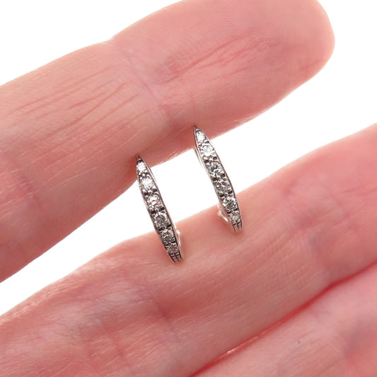 925 Sterling Silver Real Round-Cut Diamond Hoop Earrings