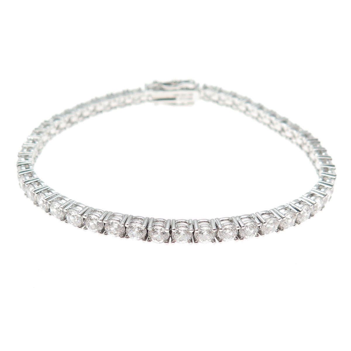 925 Sterling Silver Round-Cut C Z Tennis Link Bracelet 7.25"