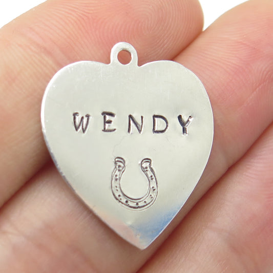 925 Sterling Silver Vintage Wendy Horseshoe Heart Tag Charm Pendant