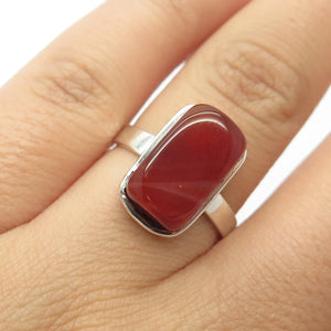 925 Sterling Silver Vintage Real Red Agate Gemstone Ring Size 7.25