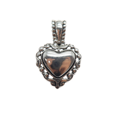 925 Sterling Silver Vintage Mexico Ornate Heart Oxidized Charm Pendant