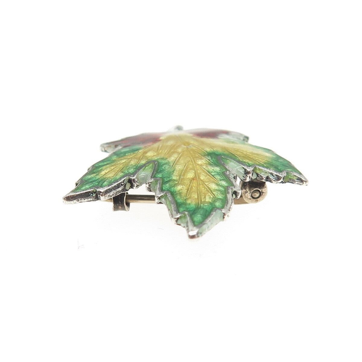 BMCO 925 Sterling Silver Antique Colorful Enamel Maple Leaf Pin Brooch