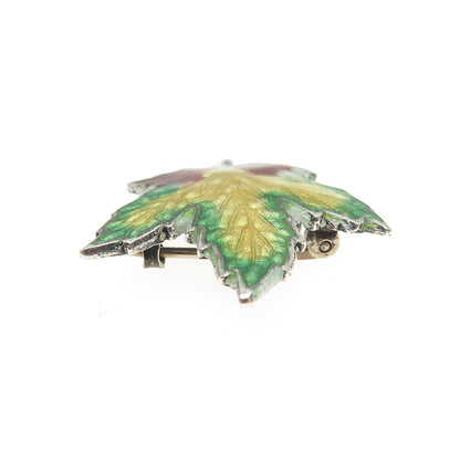 BMCO 925 Sterling Silver Antique Colorful Enamel Maple Leaf Pin Brooch
