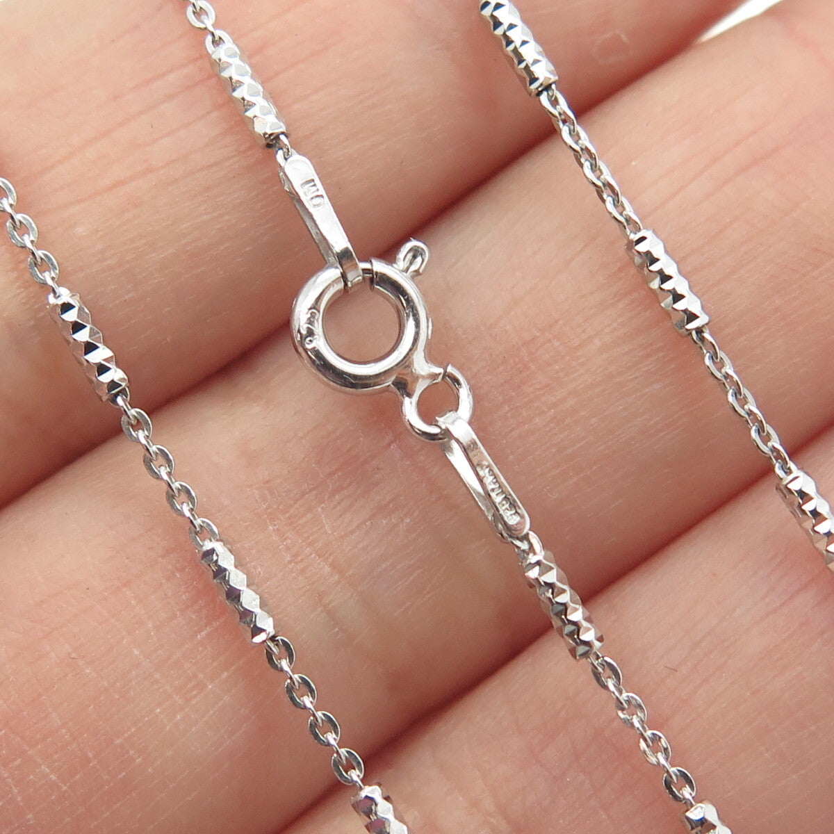 925 Sterling Silver Italy Figaro Diamond-Cut Bar Chain Necklace 20"