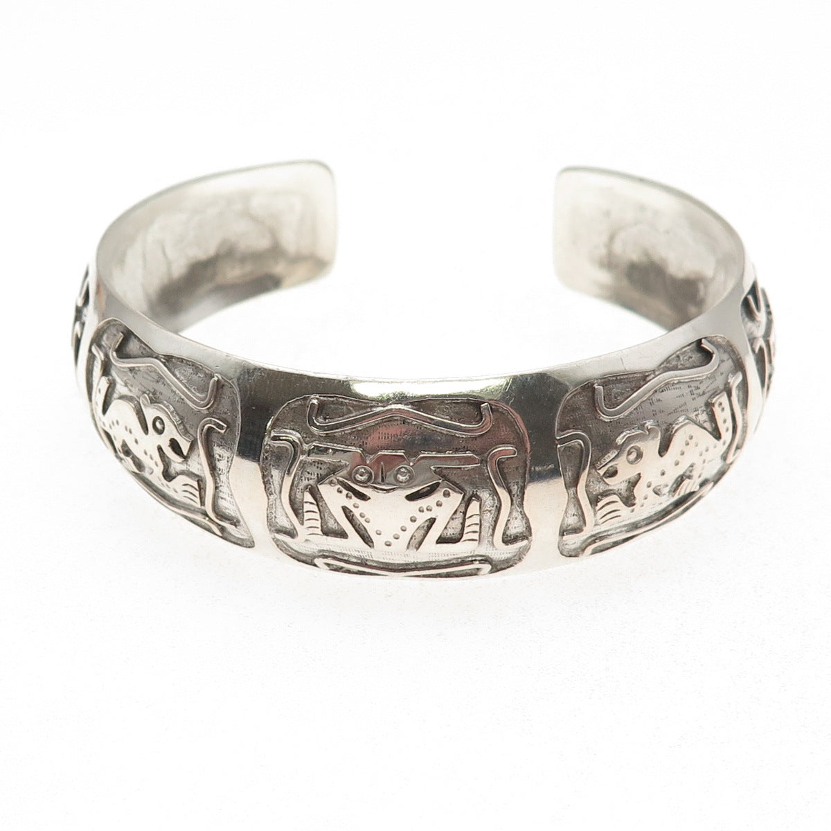 900 Silver Vintage Ecuador Tribal Animal Symbol Adjustable Bracelet 7.75"